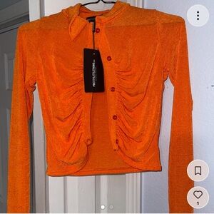 Orange Acetate Slinky Ruched Front Shirt (US 2) (UK 6).